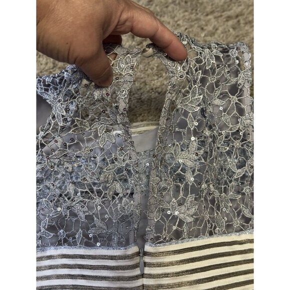 KAY UNGER Silver Gray Metallic Sequin Lace Sheath Dress BEAUTIFUL Formal 10 READ - Picture 14 of 14